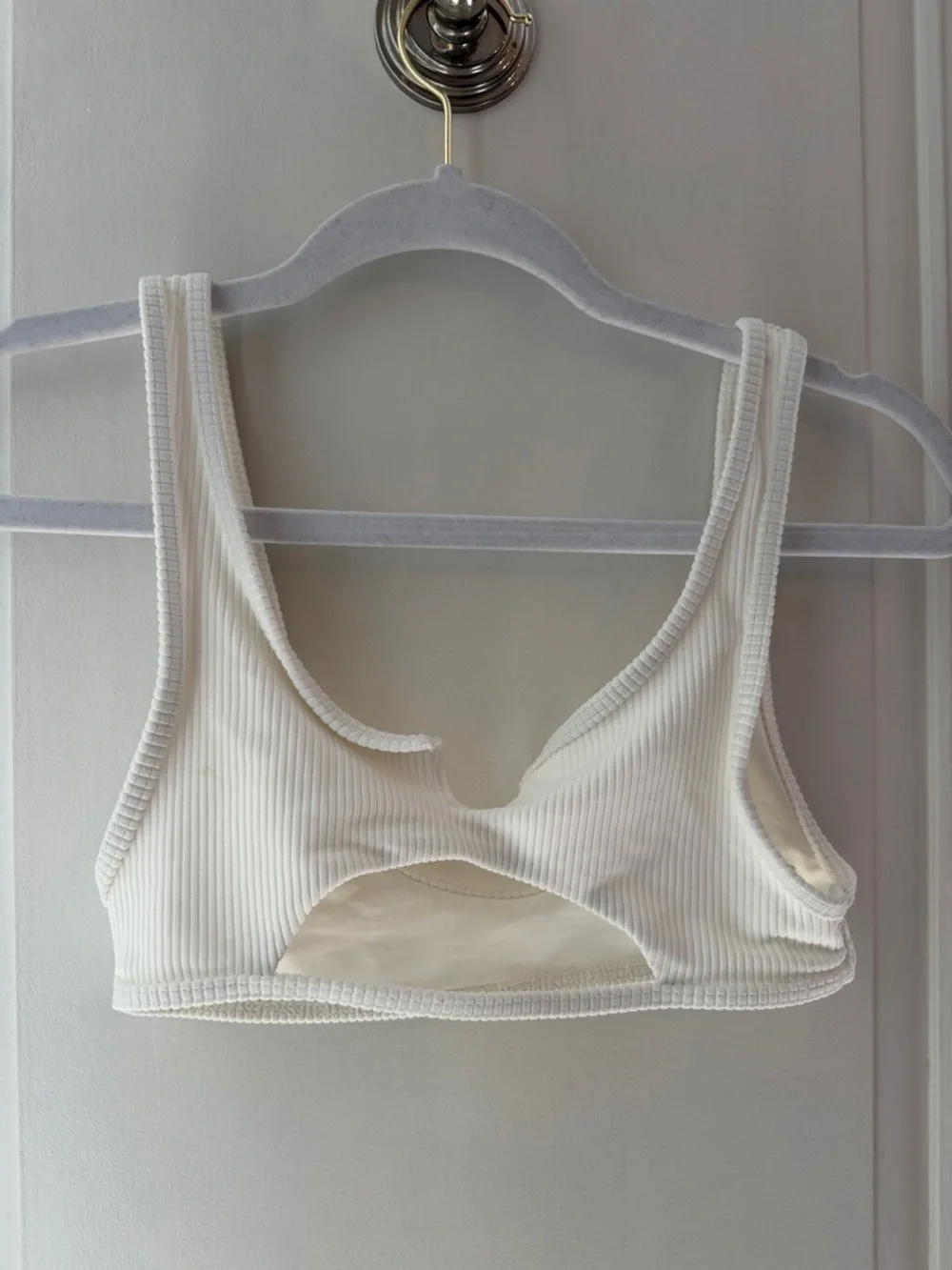 Frankie's Bikinis White Ribbed Cutout Bikini top